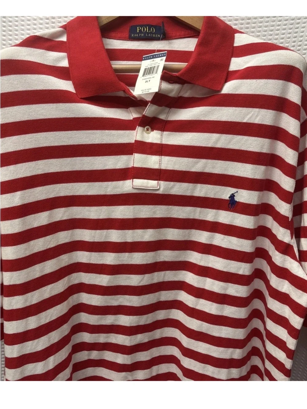 NWT Men’s Polo Ralph Lauren Red Stripe Polo Size 2XL T